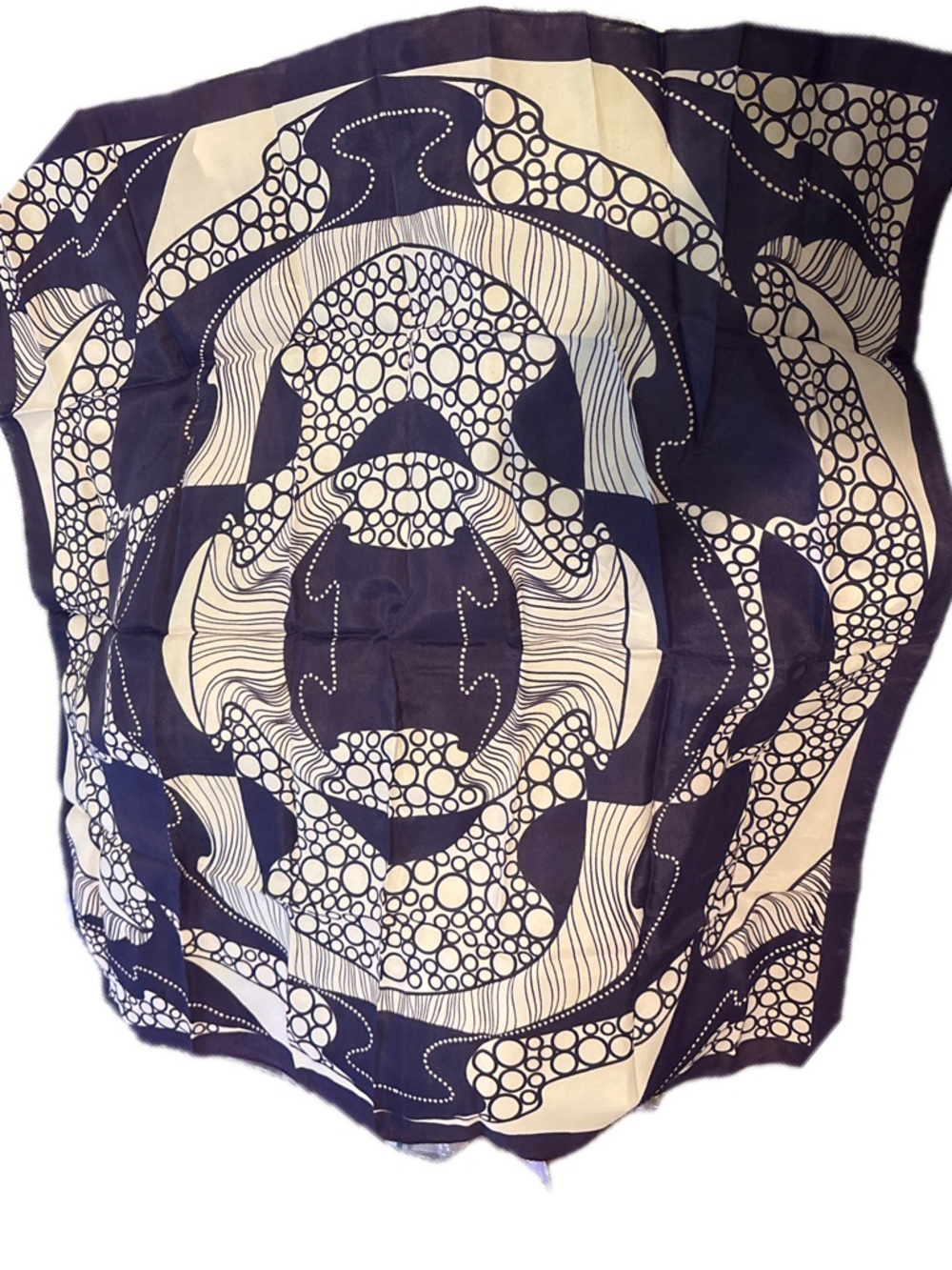 Vintage Abstract Pattern Scarf in Eggplant and Cream 25” X 25”